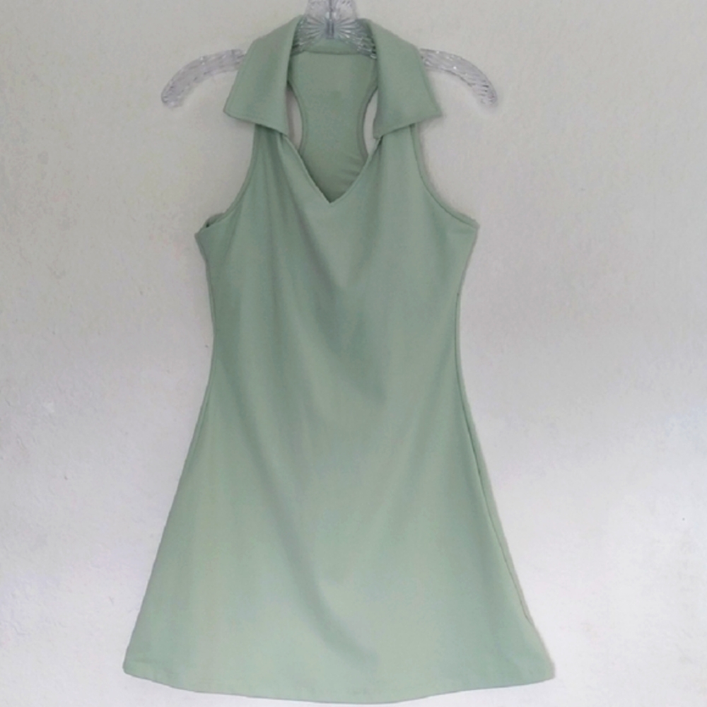 Zhenzi Sports Dress Collar Green Pickleball Tennis Racerback Built in Bra